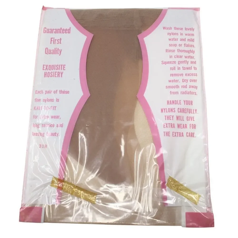Vintage Nylon Stockings in Package Exquisite Hosiery 1 Pair Beige 9 1/2 -Hey Viv